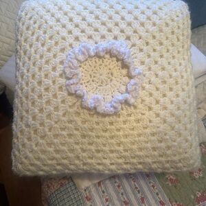 Square vintage look pillow.  Pale yellow